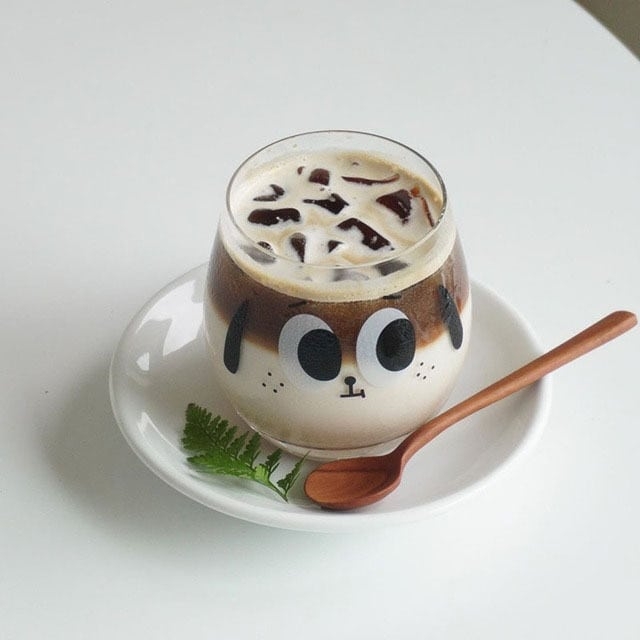 Tasse à café en verre de dessin animé kawaii
