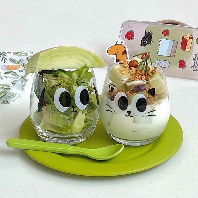 Taza de café de cristal de dibujos animados Kawaii