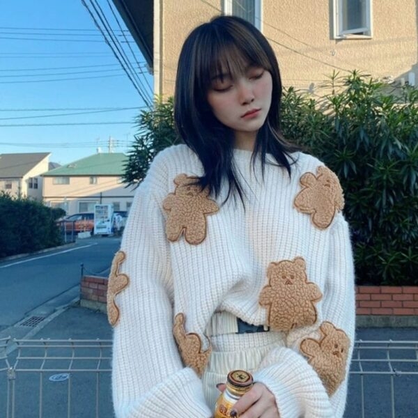 Suéter solto de urso de desenhos animados Kawaii urso kawaii