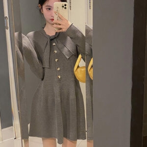 Koreanisches süßes Feen-Strick-Minikleid Einteiliges Kleid kawaii