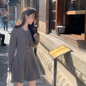 Koreaanse zoete fee gebreide mini-jurk Eendelige jurk kawaii