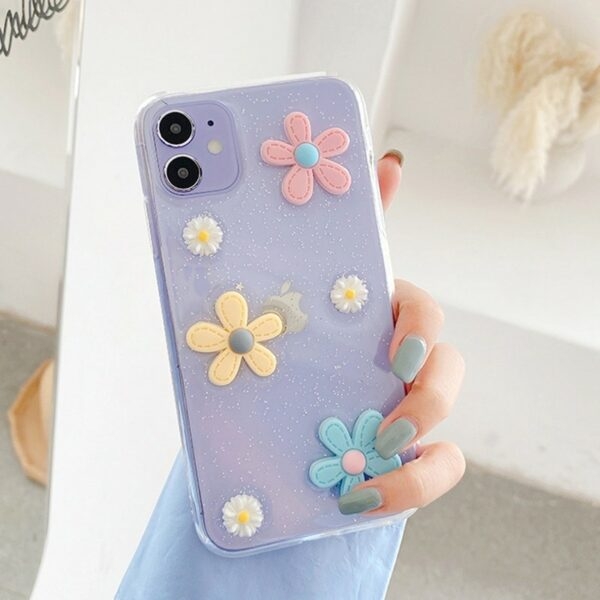 Capa fofa para iPhone com flor de margarida Kawaii fofo