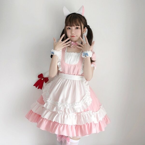 Kawaii różowa sukienka pokojówki Loli Cosplayowy kawaii