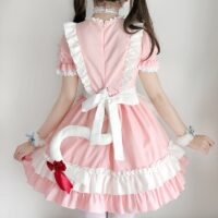 Vestido de sirvienta Loli rosa Kawaii cosplay kawaii