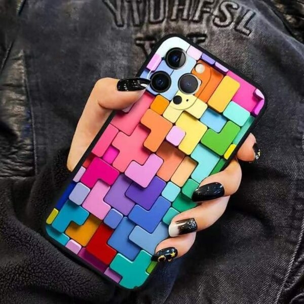 Etui na iPhone'a z kolorowymi blokami 3D Kolorowy blok kawaii