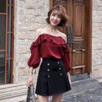 Conjuntos de blusa coreana e saia curta Kawaii Kawaii coreano