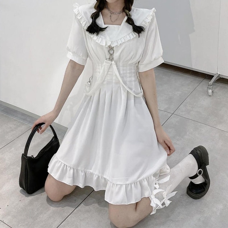 Kawaii Ruffle Short Sleeve Wrap Mini Dress
