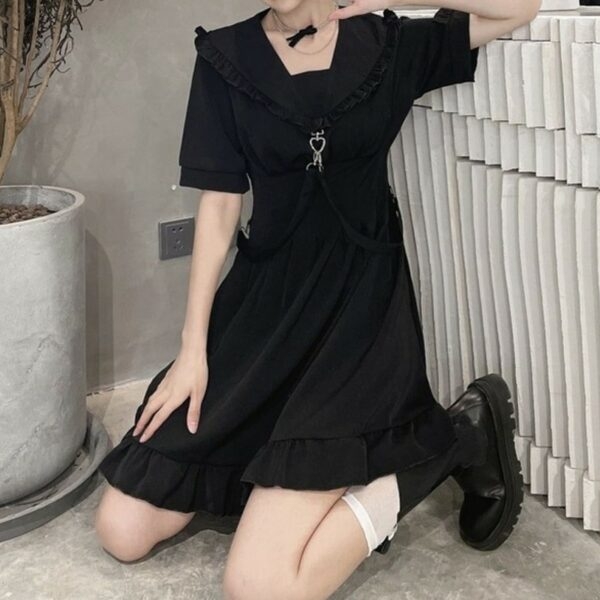 Kawaii Ruffle Short Sleeve Wrap Mini Dress Gothic kawaii