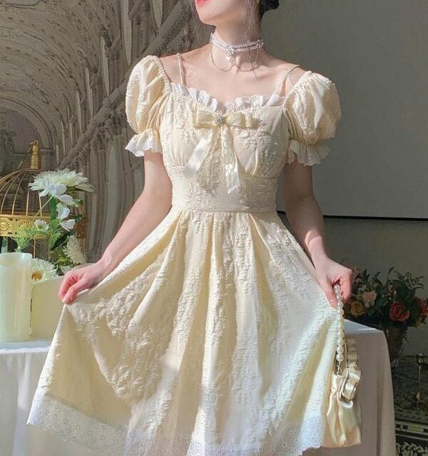 Kawaii koronkowa sukienka wróżki księżniczki w stylu vintage Śliczne kawaii