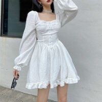 Mini-robe blanche vintage à manches bouffantes Mini-robe kawaii