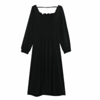 فستان Ruched أسود فرنسي عتيق كاواي أنيق