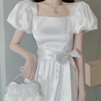 Винтажное французское белое длинное платье с пышными рукавами Длинное платье каваи