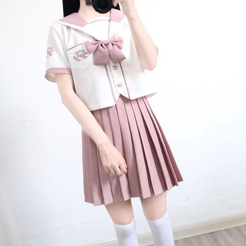Japanese Pink Sailor Uniforms Pleated Skirt Sets Kawaii Fashion Shop