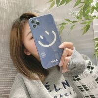 Einfarbige Smiley-iPhone-Hülle Silikon-Kawaii