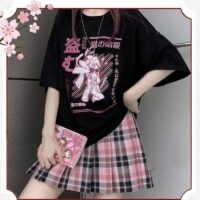Japan T-shirt met donkere print Japanse kawaii