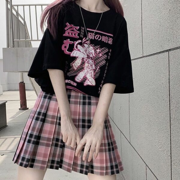 Japan T-shirt met donkere print Japanse kawaii