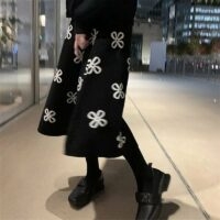 Jupes mi-longues tricotées à fleurs trèfle Trèfle Floral kawaii