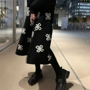 Clover Floral Knitted Midi Skirts