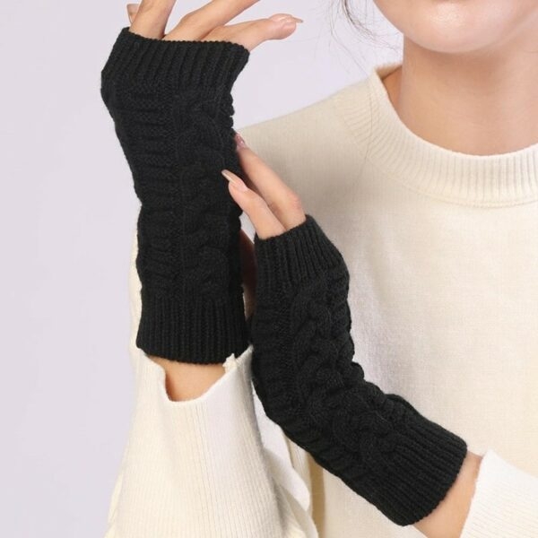 Зимние модные вязанные перчатки с половиной пальца Мода каваи