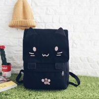 Черный рюкзак из плотной ткани Cute Cat Холст каваи
