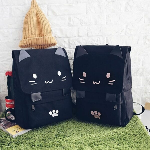 Cute Cat Black Canvas Backpack - Kawaii Fashion Shop | Cute Asian ...