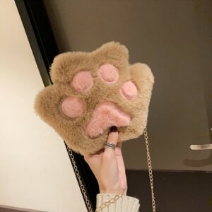 Lindo bolso de hombro de felpa con forma de pata de gato esponjosa dibujos animados kawaii