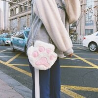 Simpatica borsa a tracolla in peluche con zampa di gatto Cartone animato kawaii