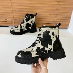 Kawaii Style Cow Print Combat Boots - Kawaii Fashion Shop | Cute Asian ...