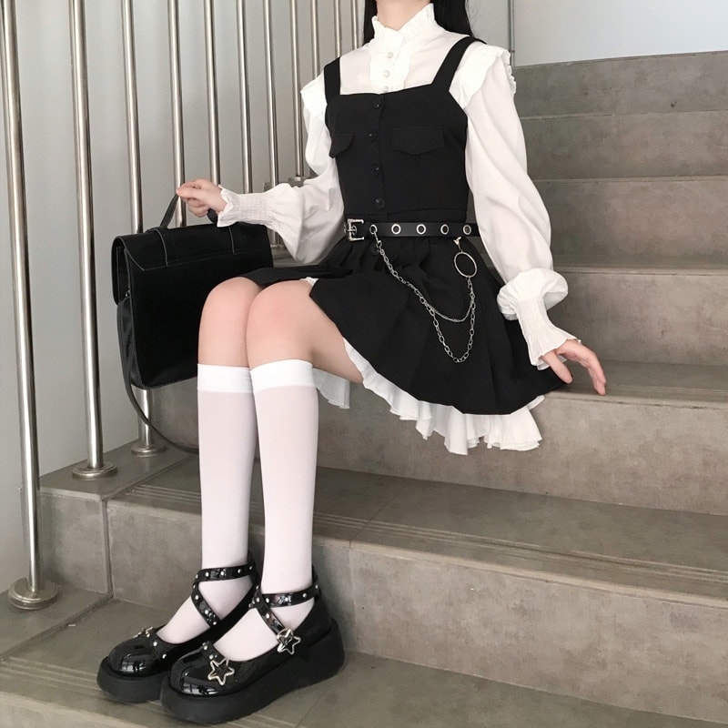 Kawaii French Black Suspender Dress - Kawaii Fashion Shop