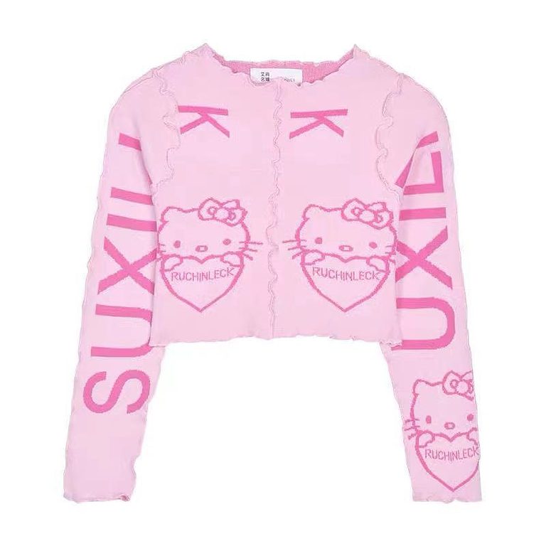 Kawaii Pink Cartoon Tight Sweater - Kawaii Fashion Shop | Cute Asian ...
