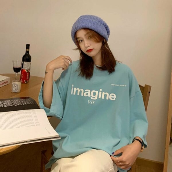 Mode bedrukte casual losse T-shirts College Wind-kawaii