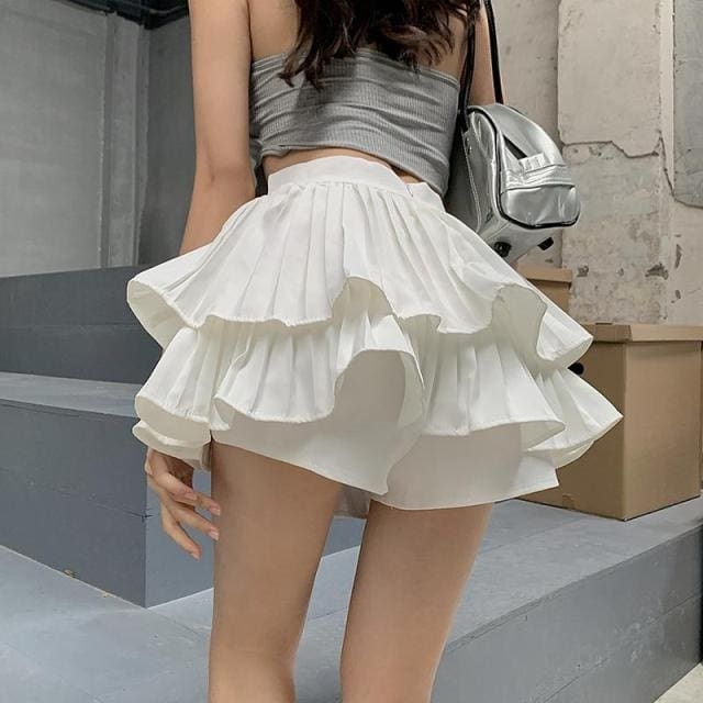 Solid High Waist Pleated Skirts