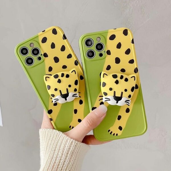 Leuk iPhone-hoesje met 3D-luipaard Luipaard kawaii