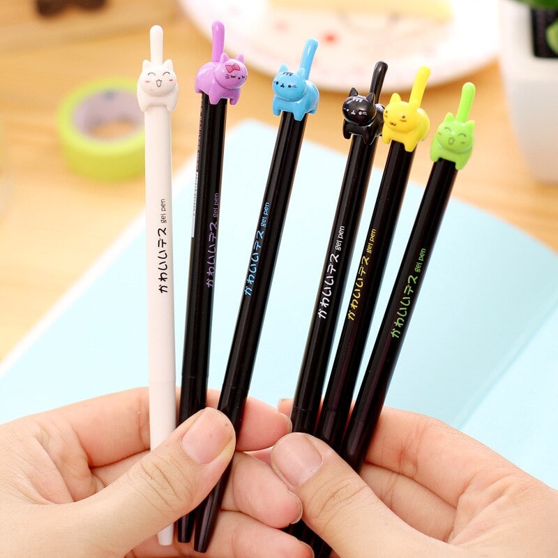 SITAKE 8 penne a sfera con simpatiche penne Kawaii, 0,5 mm a forma di zampa  di gatto, lucide e luminose, coreane giapponesi, articoli scolastici per  ragazze e donne, penne gel nere 