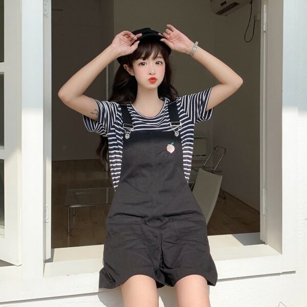 Kawaii Peach Embroidery Overall Shorts - Kawaii Fashion Shop | Cute ...