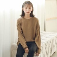 Suéteres soltos da moda com decote em O Kawaii de manga comprida