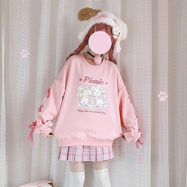 Pink Bunny Picnic Oversize Sweatshirt bunny kawaii
