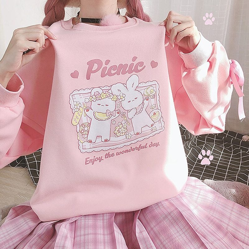 Pink Bunny Picnic Oversize Sweatshirt