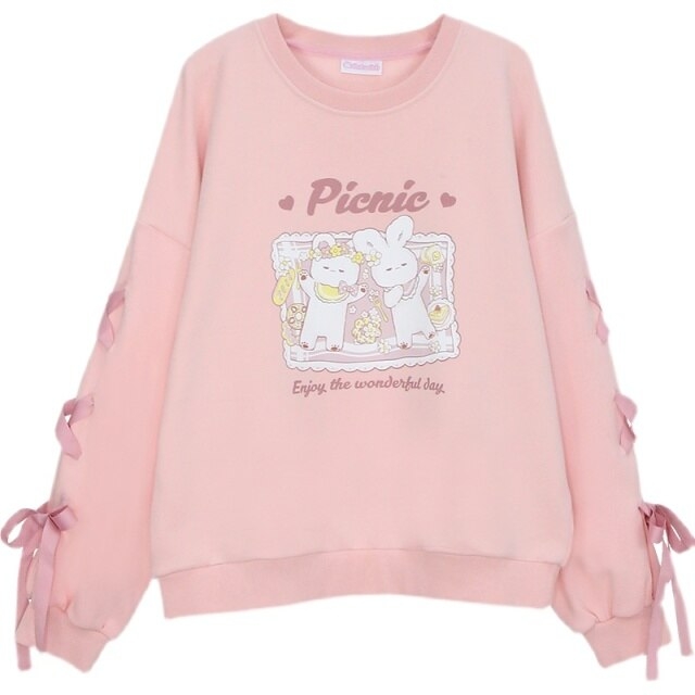 Pink Bunny Picnic Oversize Sweatshirt