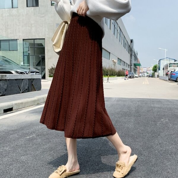 和風カジュアルチェック柄プリーツ流れるミディスカート日本のかわいい