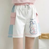 Pantalón corto de algodón con bordado de conejo de dibujos animados dibujos animados kawaii