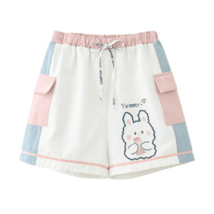 Pantalón corto de algodón con bordado de conejo de dibujos animados