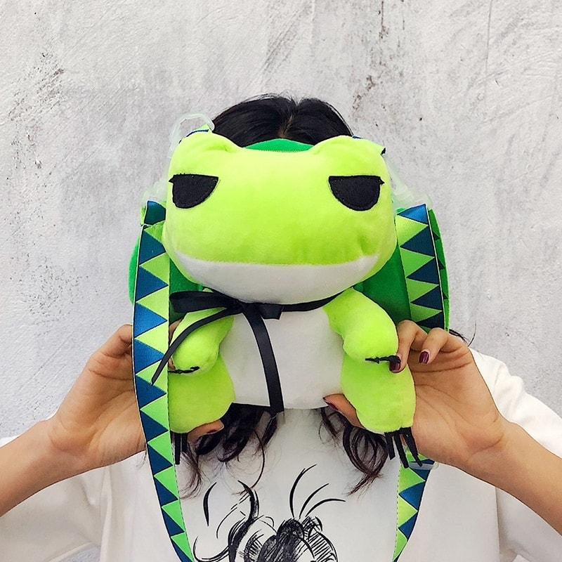 Cute Frog Plush Shoulder Bag - 15 x 23 x 12cm, green