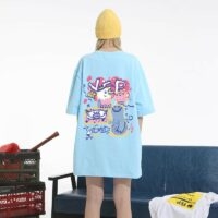 Camiseta holgada de algodón con estampado de dibujos animados hip-hop kawaii