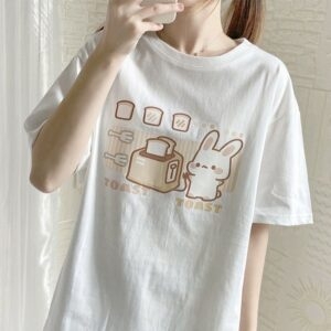 Kawaii söt kanin grafisk T-shirt Bröd kawaii