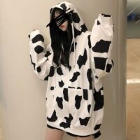 Kawaii Fashion Milk Cow Hoodies med tryck Mode kawaii