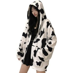 Sudaderas con capucha con estampado de vaca lechera a la moda Kawaii, moda kawaii