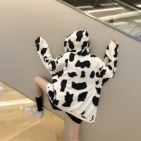 Felpe con cappuccio stampate mucca da latte alla moda Kawaii Moda kawaii