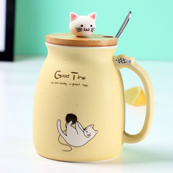 かわいい猫の耐熱カバー＆スプーンマグ付き猫マグカップかわいい