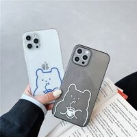 Gulligt fodral för iPhone för tecknad björnlinjeteckning björn kawaii